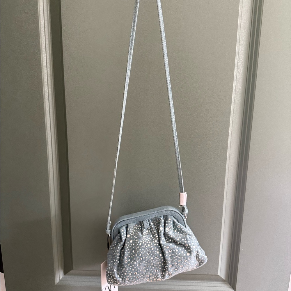Zara Gray Crossbody Bag with Shimmery Finish